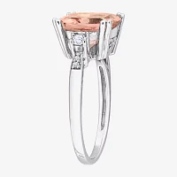 Womens Diamond Accent Genuine Pink Morganite 10K White Gold Cushion Cocktail Ring