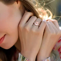 Womens Diamond Accent Genuine Pink Morganite 10K Rose Gold Cushion Cocktail Ring