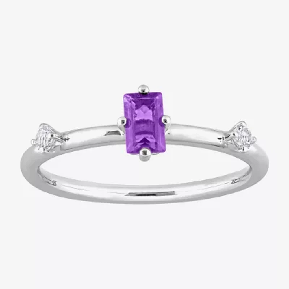 Womens Genuine Purple Amethyst Sterling Silver Stackable Ring