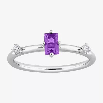 Womens Genuine Purple Amethyst Sterling Silver Stackable Ring