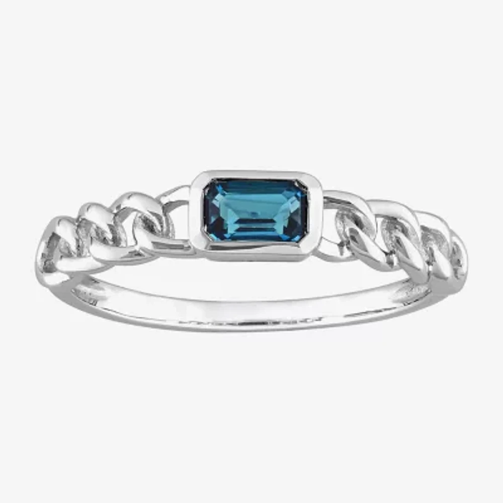 Womens Genuine Blue Topaz 10K White Gold Stackable Ring