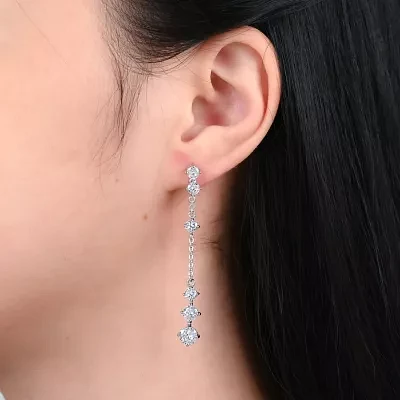 White Cubic Zirconia Sterling Silver Drop Earrings