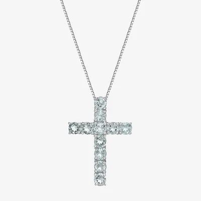 Womens Gemstone Sterling Silver Cross Pendant Necklace