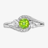 Womens Genuine Green Peridot Sterling Silver Round Cocktail Ring