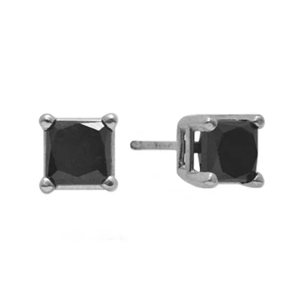 1 CT.T.W. Color-Enhanced Black Diamond Princess-Cut Stud Earrings