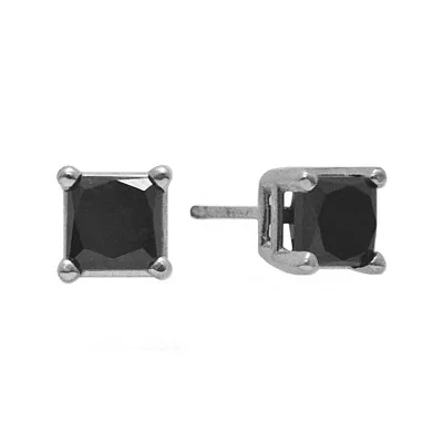 1 CT.T.W. Color-Enhanced Black Diamond Princess-Cut Stud Earrings