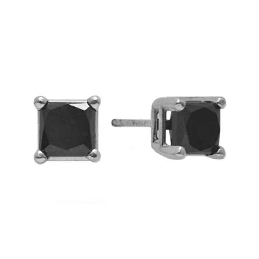 2 CT.T.W. Color-Enhanced Black Diamond Princess-Cut Stud Earrings