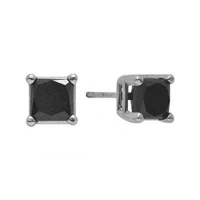 2 CT.T.W. Color-Enhanced Black Diamond Princess-Cut Stud Earrings