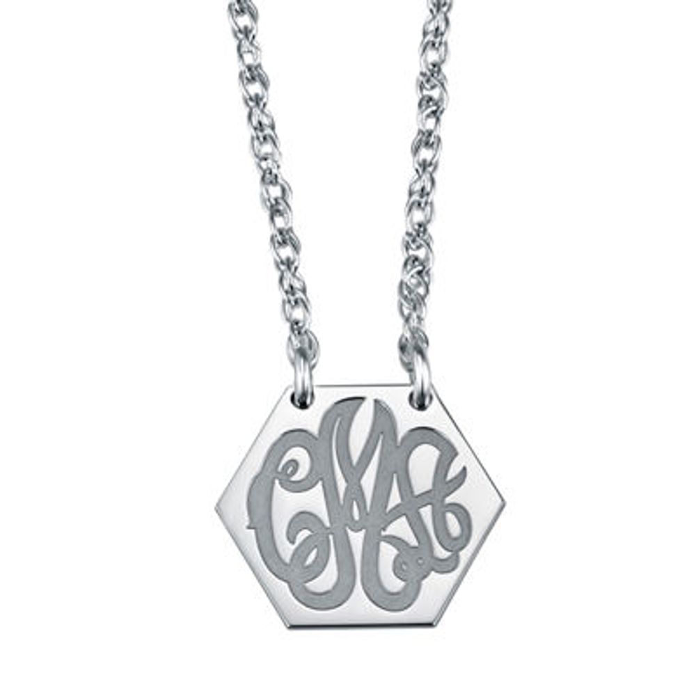 Personalized Monogram Initials Hexagon Pendant Necklace