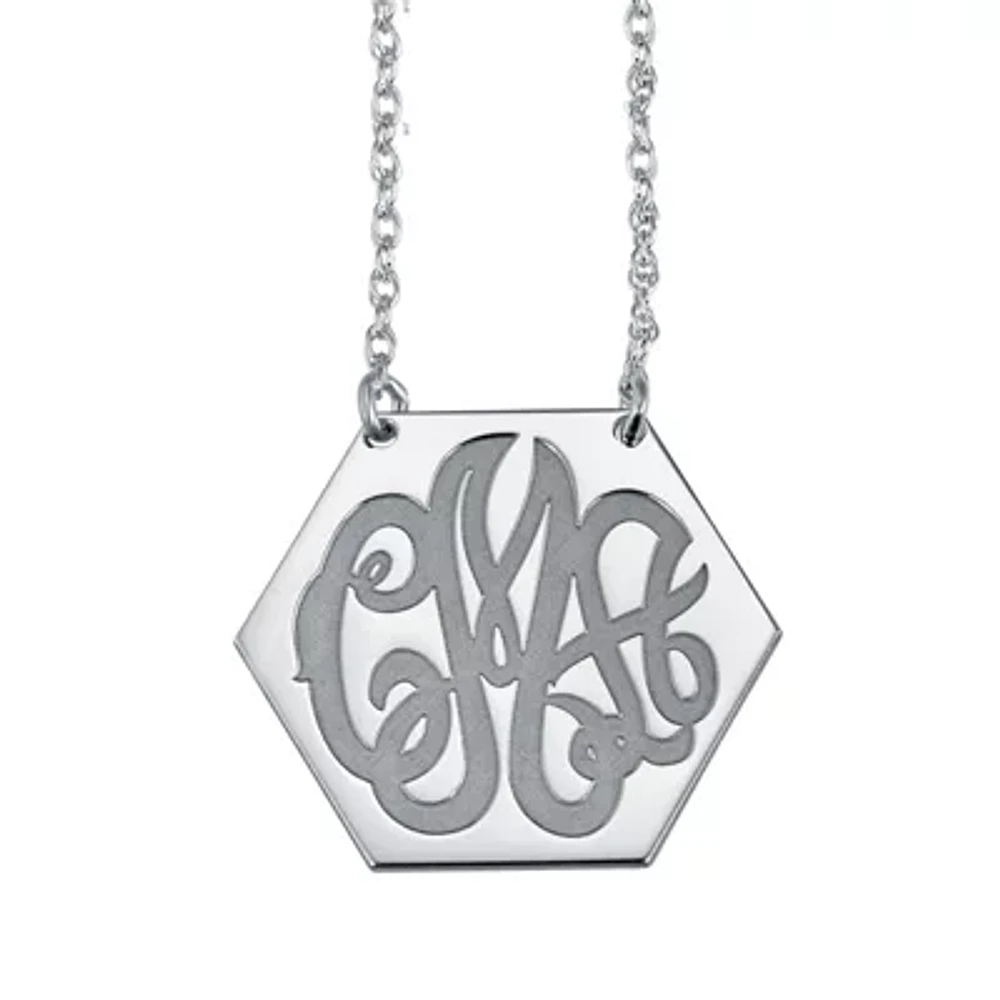 Personalized Monogram Initials Hexagon Pendant Necklace