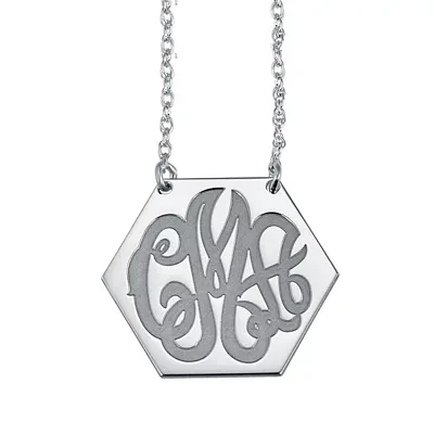 Personalized Monogram Initials Hexagon Pendant Necklace