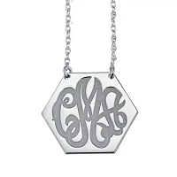 Personalized Monogram Initials Hexagon Pendant Necklace