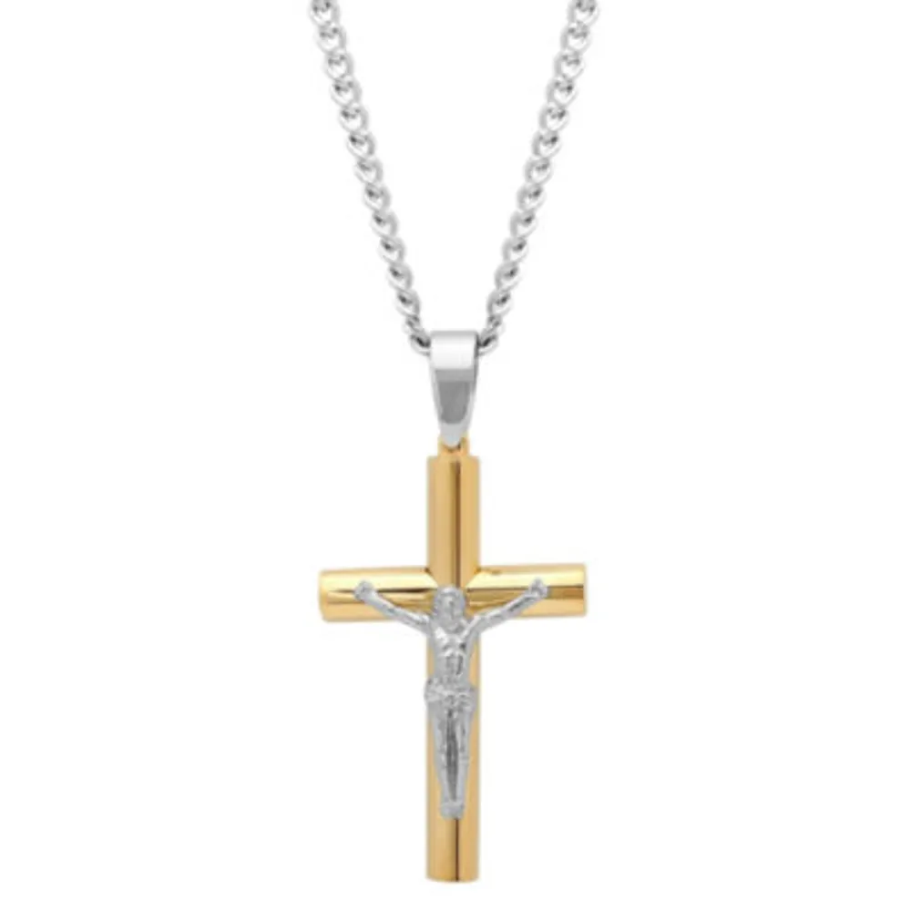 Mens Stainless Steel Crucifix Cross Pendant Necklace