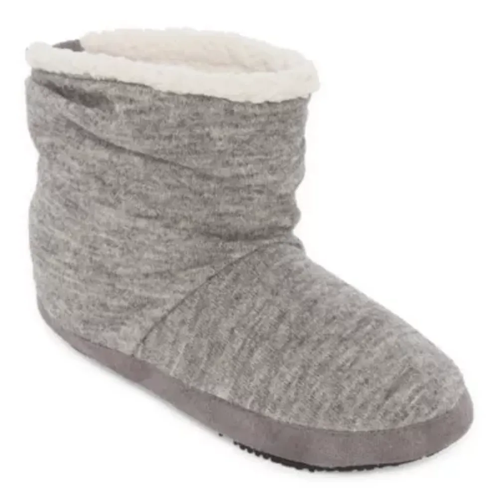 Isotoner Heathered Knit Womens Bootie Slippers