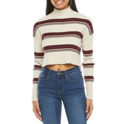 Arizona Juniors Womens Mock Neck Long Sleeve Striped Pullover Sweater