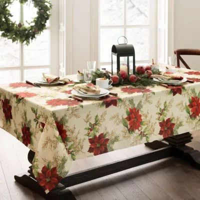 Elrene Home Fashions Festive Poinsettia Tablecloth