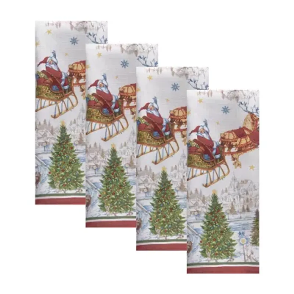 Elrene Home Fashions Santa's Snowy Sleighride Napkins, Set of 4