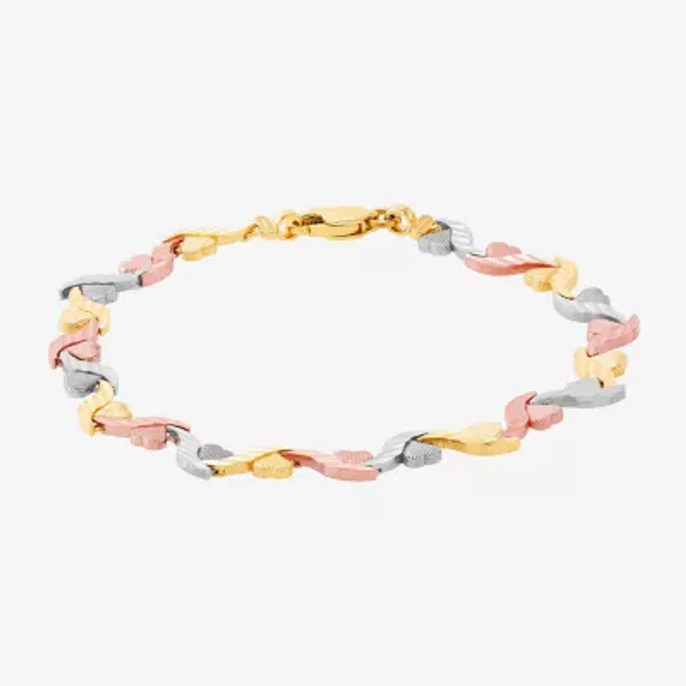 14K Tri-Color Gold 7.5 Inch Solid Link Link Bracelet