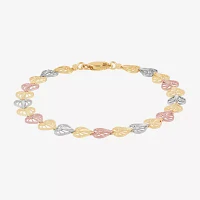 14K Tri-Color Gold 7.5 Inch Solid Link Heart Link Bracelet