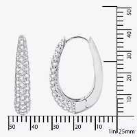 Diamonart Cubic Zirconia Sterling Silver Oval Hoop Earrings