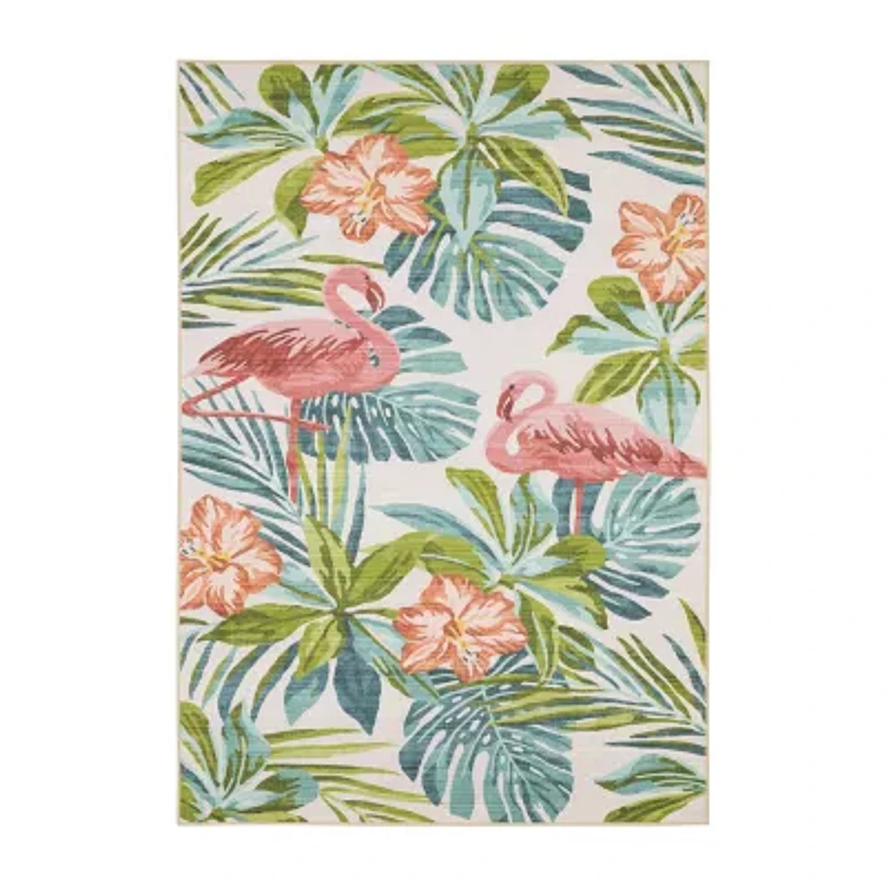 Covington Home Florentina Tropical Flamingo 42"X66" Indoor Outdoor Rectangular Accent Rug