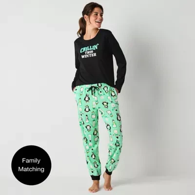 North Pole Trading Co. Womens Microfleece Crew Neck Long Sleeve 2-pc. Matching Family Pant Pajama Set