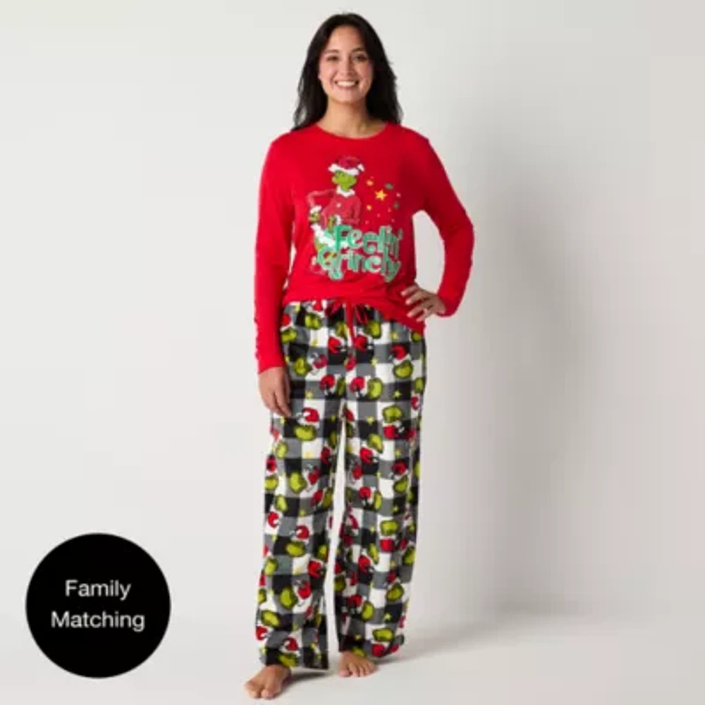 Womens Dr. Seuss Grinch Tall Crew Neck Long Sleeve 2-pc. Matching Family Pant Pajama Set