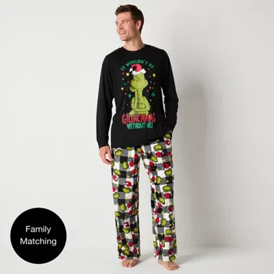 Mens Dr. Seuss Grinch Crew Neck Long Sleeve 2-pc. Matching Family Pant Pajama Set