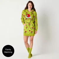 Womens Dr. Seuss Grinch Fleece Long Sleeve Hooded Matching Family Nightshirt