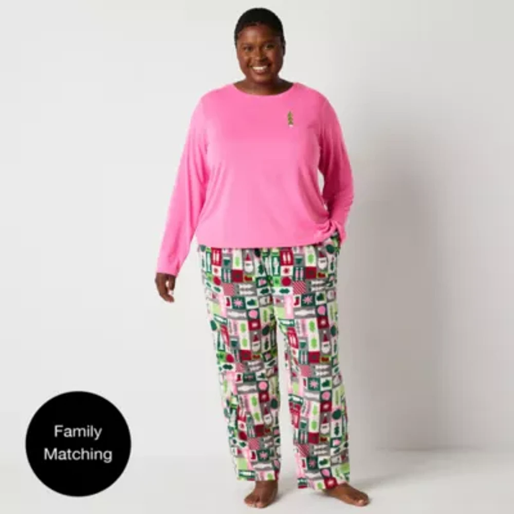 North Pole Trading Co. Womens Plus Microfleece Crew Neck Long Sleeve 2-pc. Matching Family Pant Pajama Set