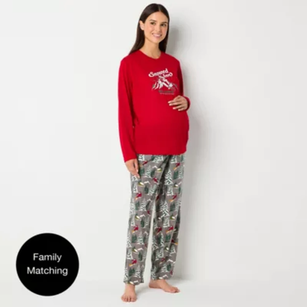 North Pole Trading Co. Womens Maternity Crew Neck Long Sleeve 2-pc. Matching Family Pant Pajama Set