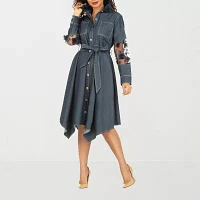 Giovanna Signature Womens Long Sleeve Shirt Dress Plus