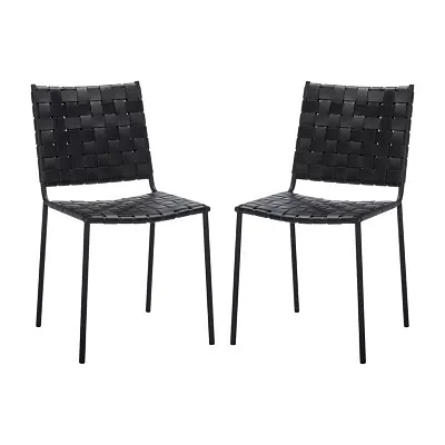 Wesson Leather Basket Woven Dining Chair - Set of 2