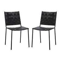 Wesson Leather Basket Woven Dining Chair - Set of 2