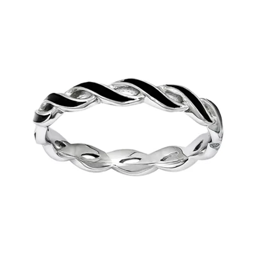 Personally Stackable Black Enamel Crossover Ring