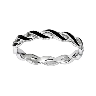 Personally Stackable Black Enamel Crossover Ring