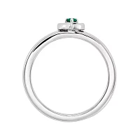 Personally Stackable Sterling Silver Lab-Created Emerald Heart Ring