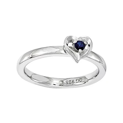 Personally Stackable Sterling Silver Lab-Created Blue Sapphire Heart Ring