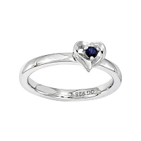 Personally Stackable Sterling Silver Lab-Created Blue Sapphire Heart Ring