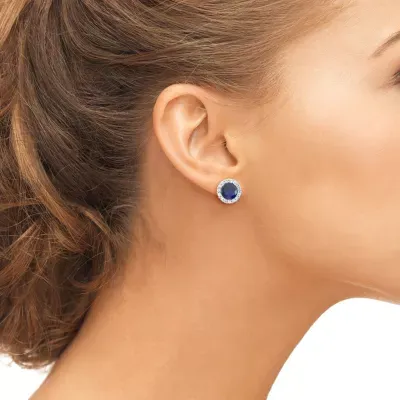Lab Created Blue Sapphire 10K Gold Round Stud Earrings