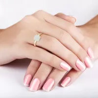 Womens Lab Created White Opal 10K Gold Solitaire Cocktail Ring