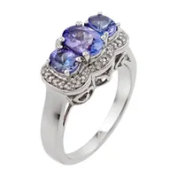 Womens 1/10 CT. T.W. Purple Tanzanite Sterling Silver 3-Stone Cocktail Ring