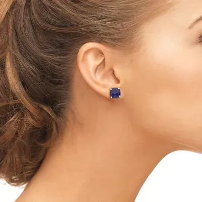 Lab Created Blue Sapphire Sterling Silver 8mm Cushion Stud Earrings