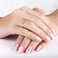 Womens Lab Created Pink Sapphire 10K Gold Heart Solitaire Cocktail Ring