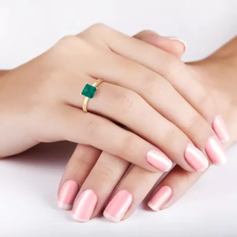 Womens Lab Created Green Emerald 10K Gold Solitaire Cocktail Ring