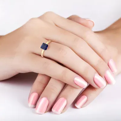 Womens Lab Created Sapphire 10K Gold Solitaire Cocktail Ring