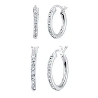 White Crystal Sterling Silver 2 Pair Earring Set