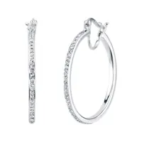 White Crystal Sterling Silver 1 1/4 Inch Hoop Earrings