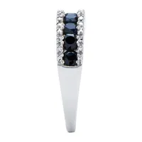 2MM Diamond Accent Genuine Blue Sapphire Platinum Over Silver Band