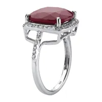 Womens Lead Glass-Filled Red Ruby Sterling Silver Cocktail Ring